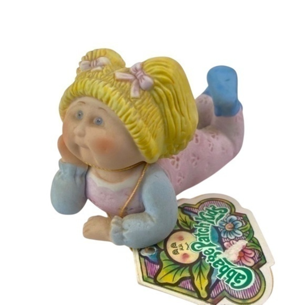 Cabbage Patch Kids Figurine Pink Overalls Blonde Girl Pigtails Vintage 1984